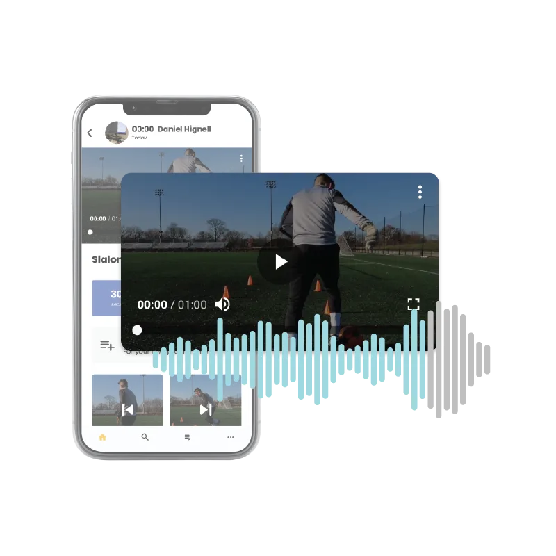 A mobile device highlighting the multimedia features of the app (audio, video)