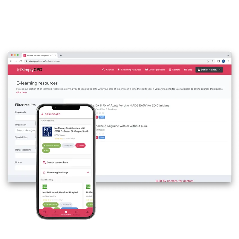 SimplyCpd on mobile and desktop screens